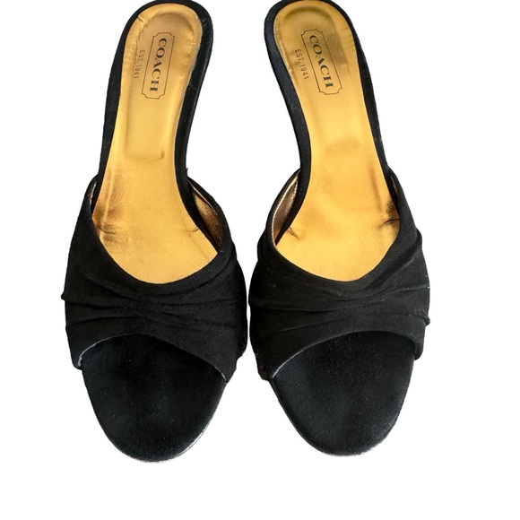 Coach Black Suede Leather Sandal Open Toe Stiletto Heel Mules Made In Italy - Picture 13 of 16